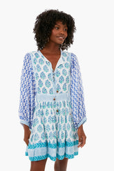Verde Blue Tie Front Balloon Mini Dress